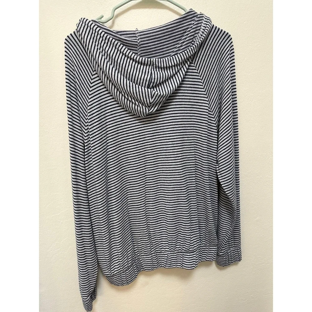 Roxy Kids XL 14 Striped Hoodie Zip Up Sweatshirt Navy Blue White‎